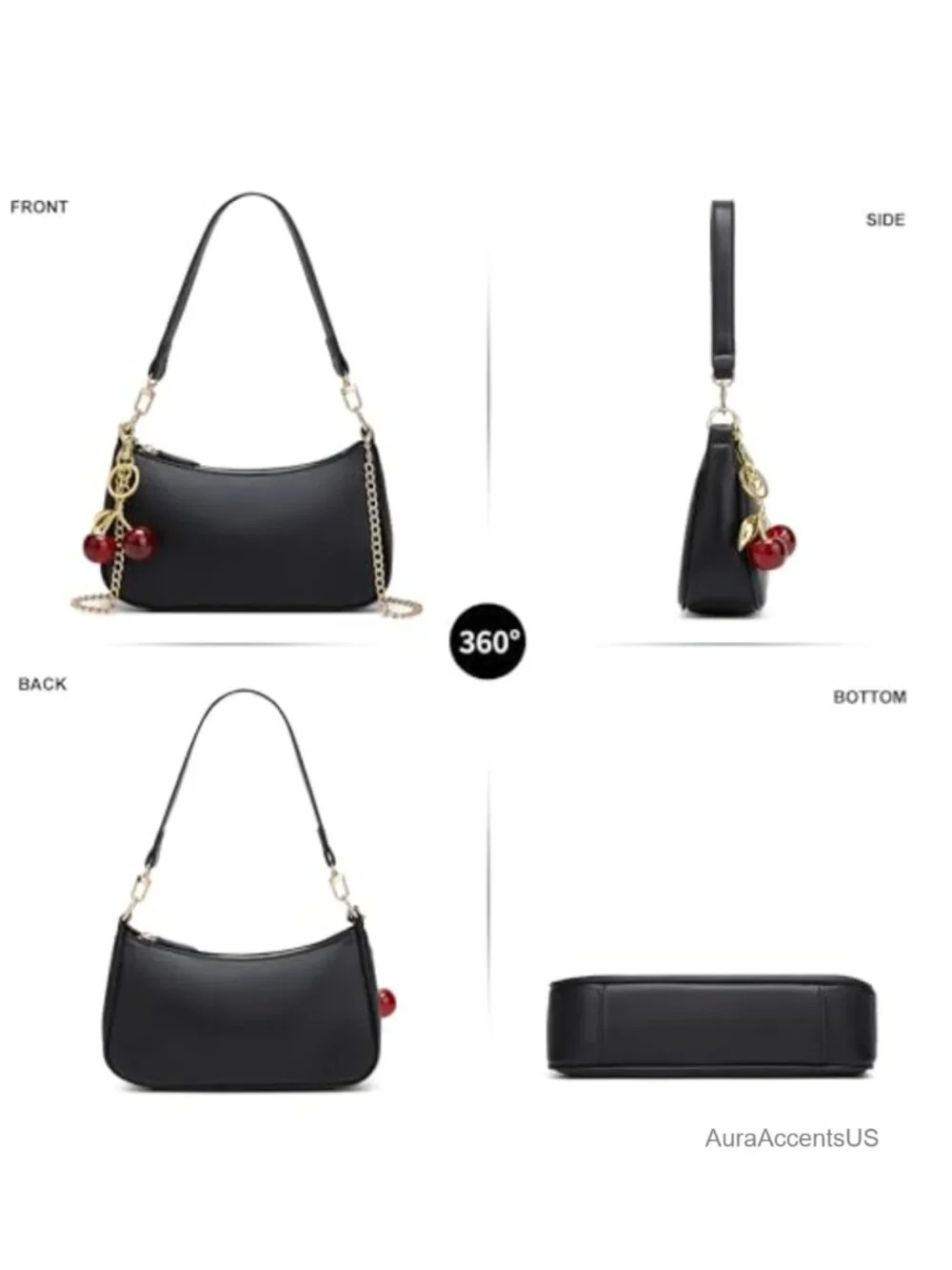 PU Leather Hobo Shoulder Bag with Removable Straps, Cherry Charm